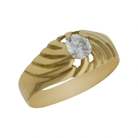 Solitario tallado en brillo con circonita en oro de 18k