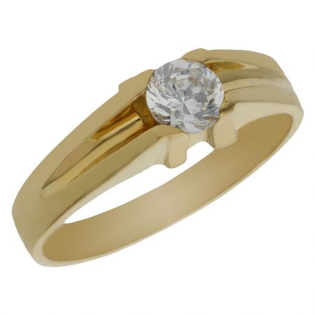 Solitario tallado en brillo con circonita en oro de 18k