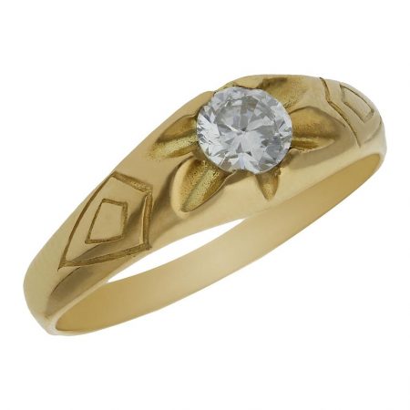 Solitario tallado en mate y brillo circonita en oro de 18k