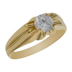 Solitario tallado en mate y brillo con circonita en oro de 18k