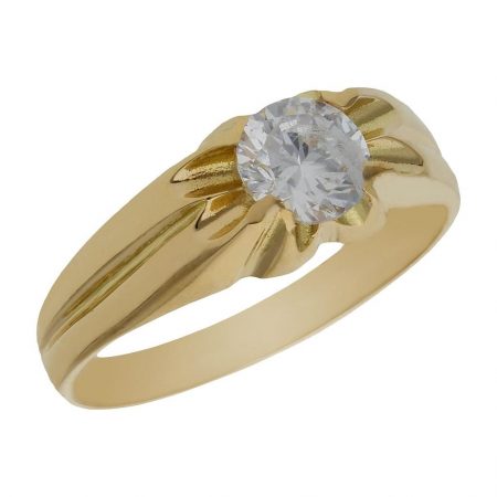 Solitario tallado en mate y brillo con circonita en oro de 18k