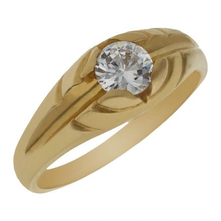 Solitario tallado en brillo y mate con circonita oro 18k
