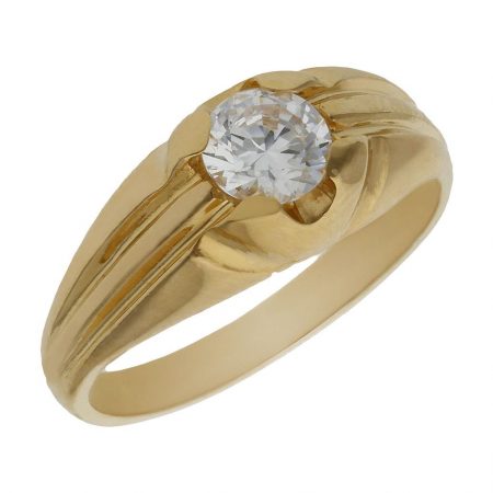 Solitario tallado en brillo y mate con circonita oro 18k