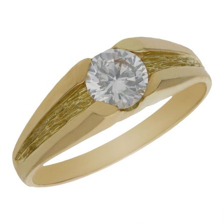 Solitario tallado en brillo y mate con circonita oro 18k