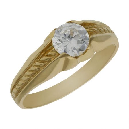 Solitario tallado en brillo y mate con circonita oro 18k