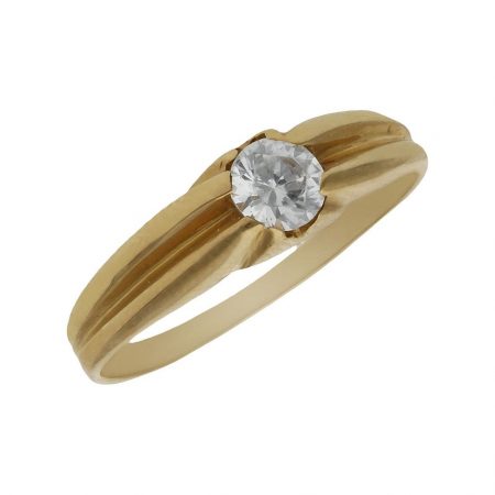Solitario tallado en mate y brillo circonita en oro de 18k