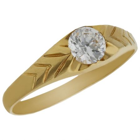 Solitario tallado en mate y brillo circonita oro 18k