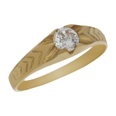 Solitario tallado en mate y brillo circonita oro 18k