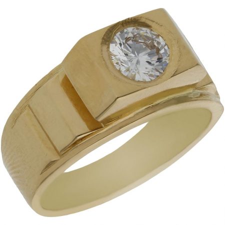 Solitario grande tallado en brillo y mate con circonita oro 18k