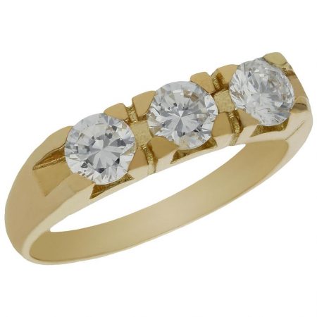 Tresillo tallado en brillo con 3 circonitas oro 18k