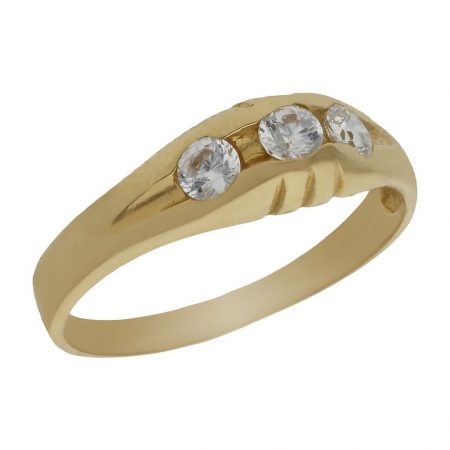 Tresillo tallado en brillo y mate 3 circonitas oro 18k