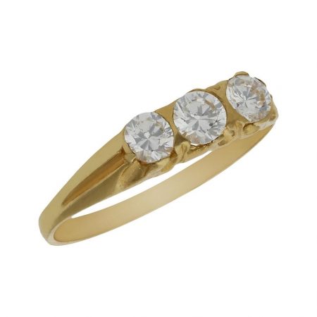 Tresillo tallado en mate y brillo 3 circonitas en oro de 18k