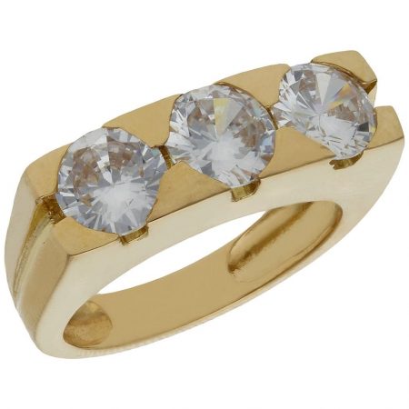 Tresillo grande tallado brillo y mate 3 circonitas oro 18k