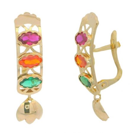 Pendientes semaforo tallado piedras color oro 18k