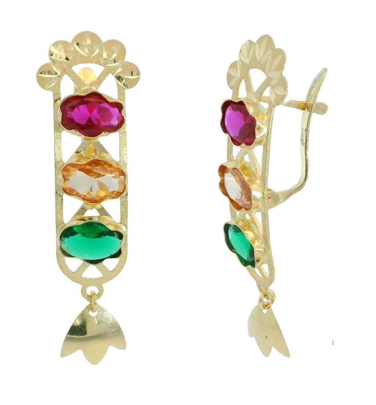 Pendentif Vintage En Forme De Sémaphore - En Or Jaune 18 Carats (750°) - Italie, Années 70 - Avec Pierres En Verre
