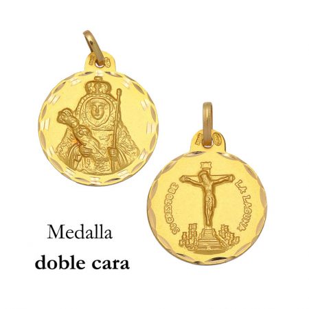 Medalla virgen candelaria + cristo de la laguna 17mm. oro 18k