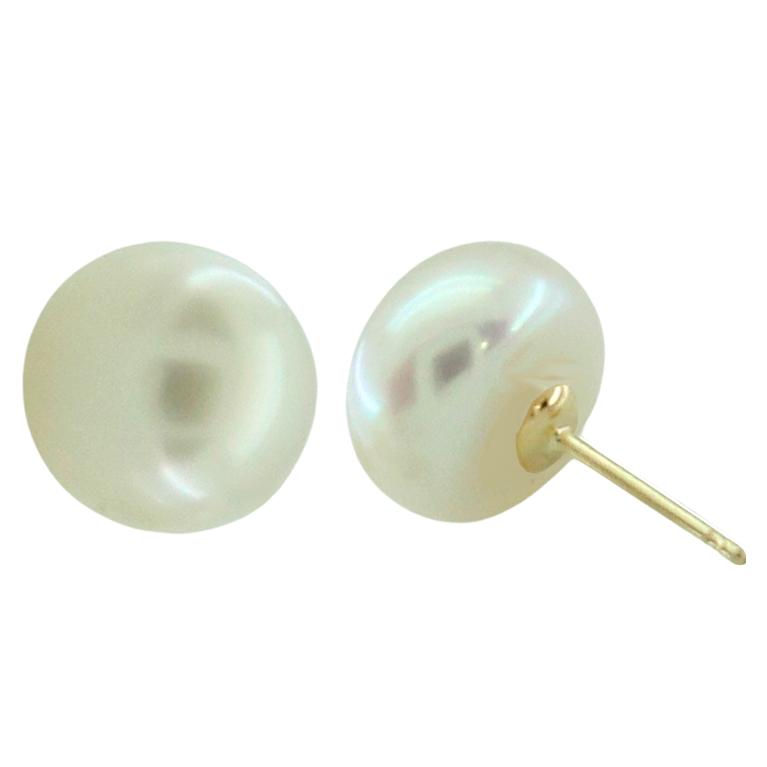 Pendientes perla de boton oro de 18k