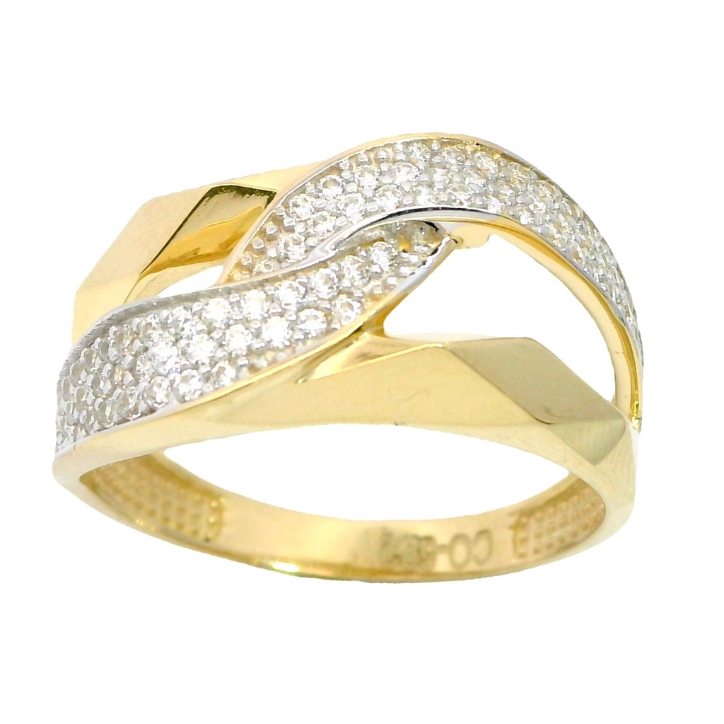 Anillo con rombos y circonitas cabeza de 10mm. oro 18k