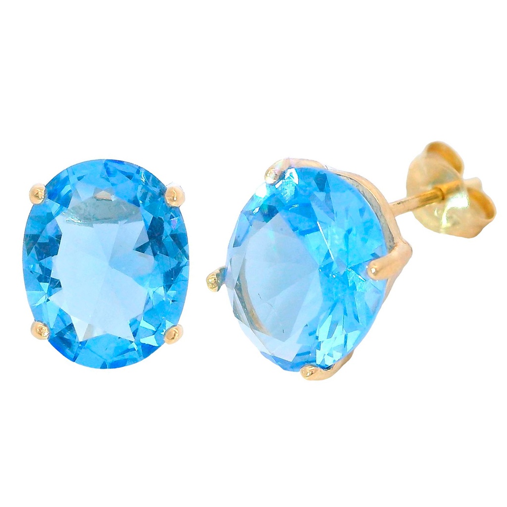 Pendiente oval con piedra color aguamarina oro 18k