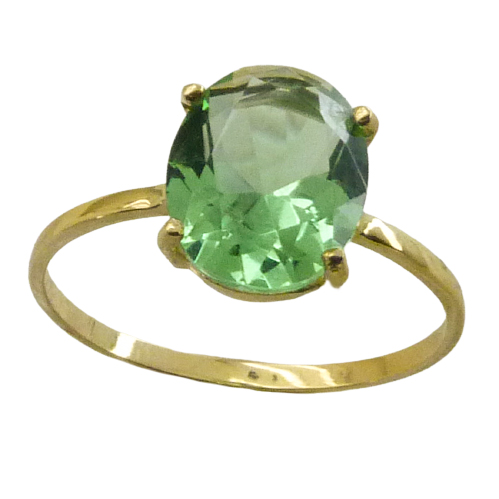 Anillo fino circonita oval color peridoto oro 18k