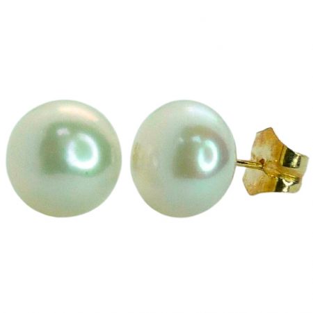 Pendiente perla de boton en oro de 18k
