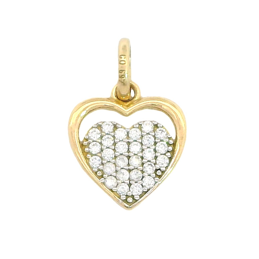 Colgante corazon de 11x9mm. con circonitas en oro de 18k