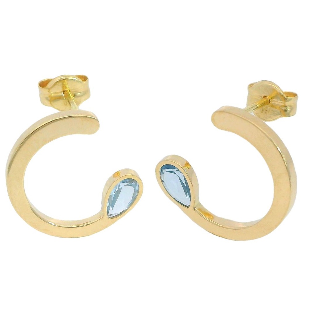 Pendientes medio circulo con agua marina oro 18k