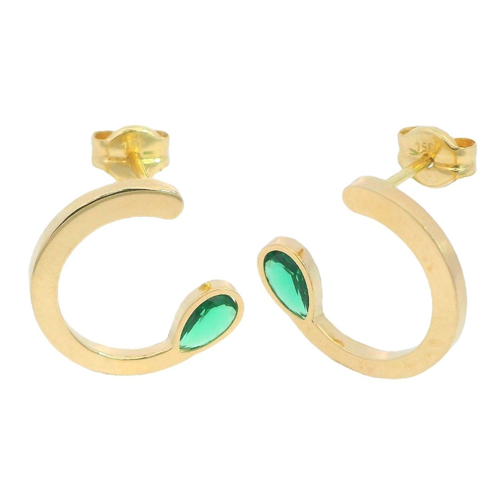 Pendientes medio circulo con esmeralda en oro de 18k