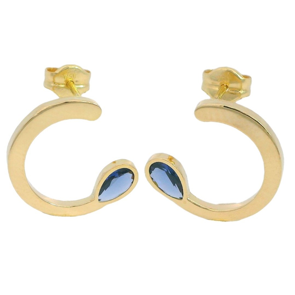 Pendientes medio circulo con zafiro oro 18k