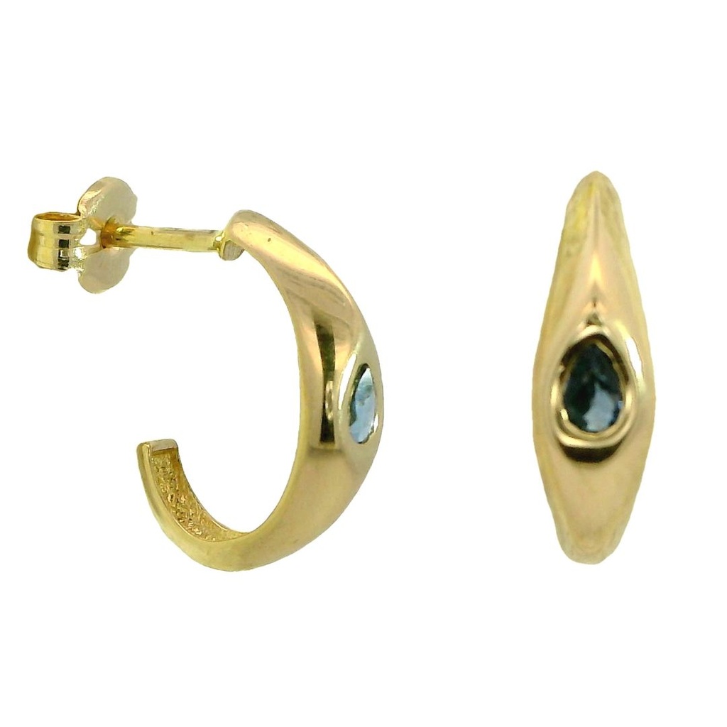Pendientes aro criolla con zafiro en oro de 18k