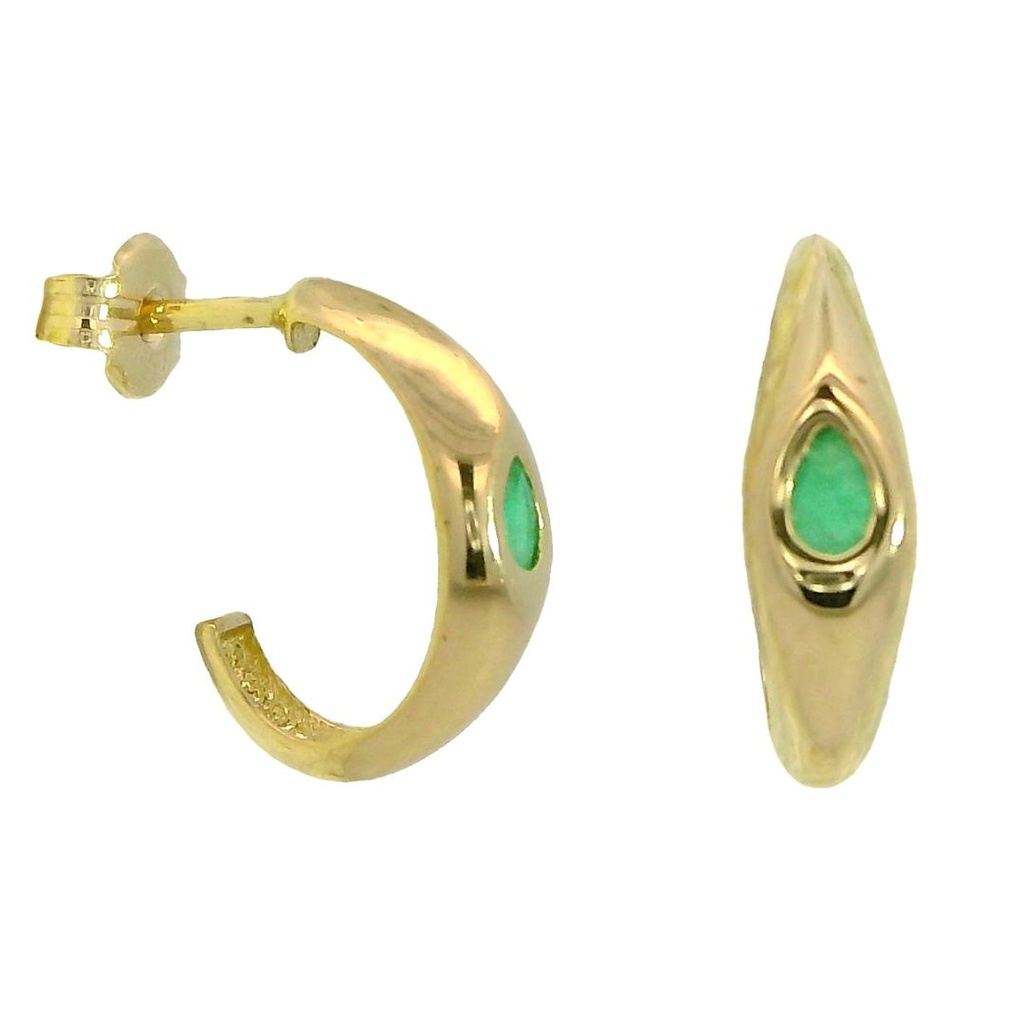 Pendientes aro criolla con esmeralda en oro de 18k