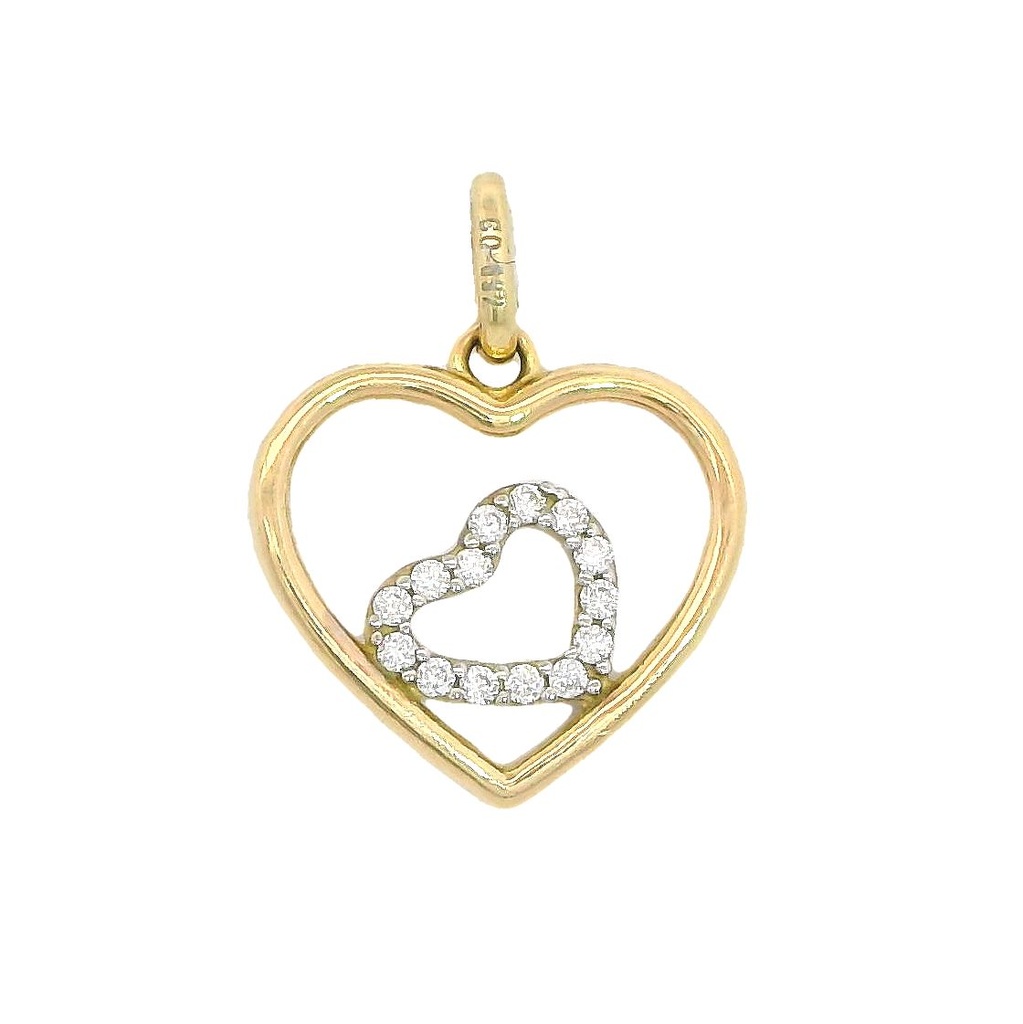 Colgante doble corazon de 13x12mm.con circonitas en oro de 18k