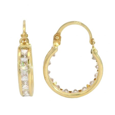 Aros con circonitas carre 14MM. oro 18k