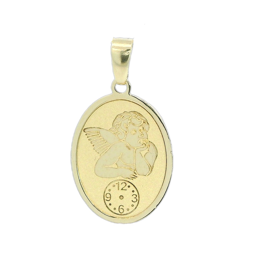 Colgante medalla angel reloj de 14mm.en oro de 18k