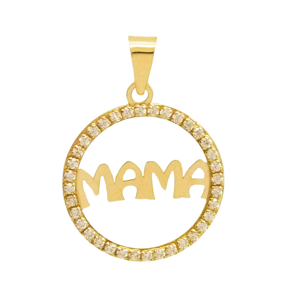 Colgante mama con circonitas 15mm. en oro de 18k
