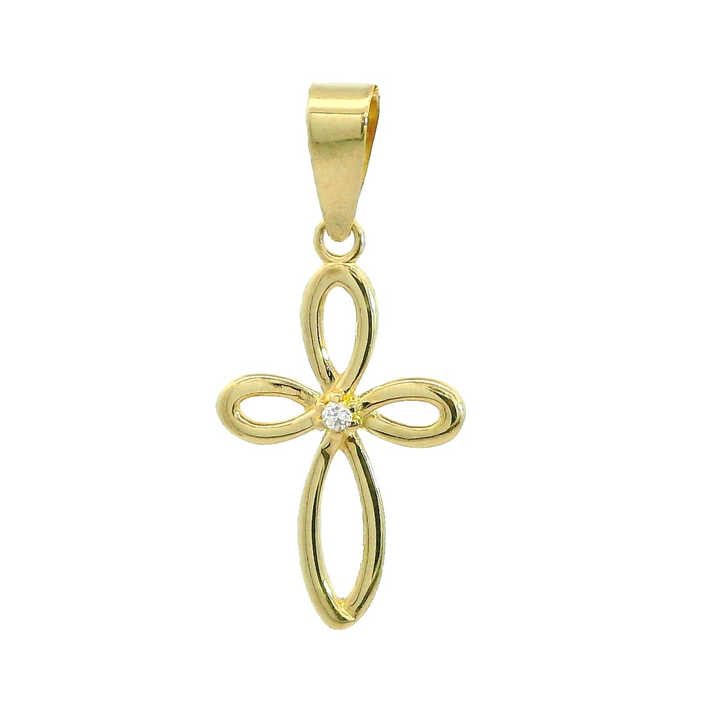 Colgante cruz calada con circonita 15x10MM. oro 18k