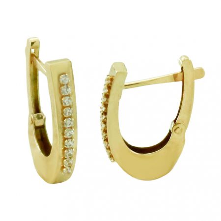 Pendientes medio aro con circonitas en oro de 18k