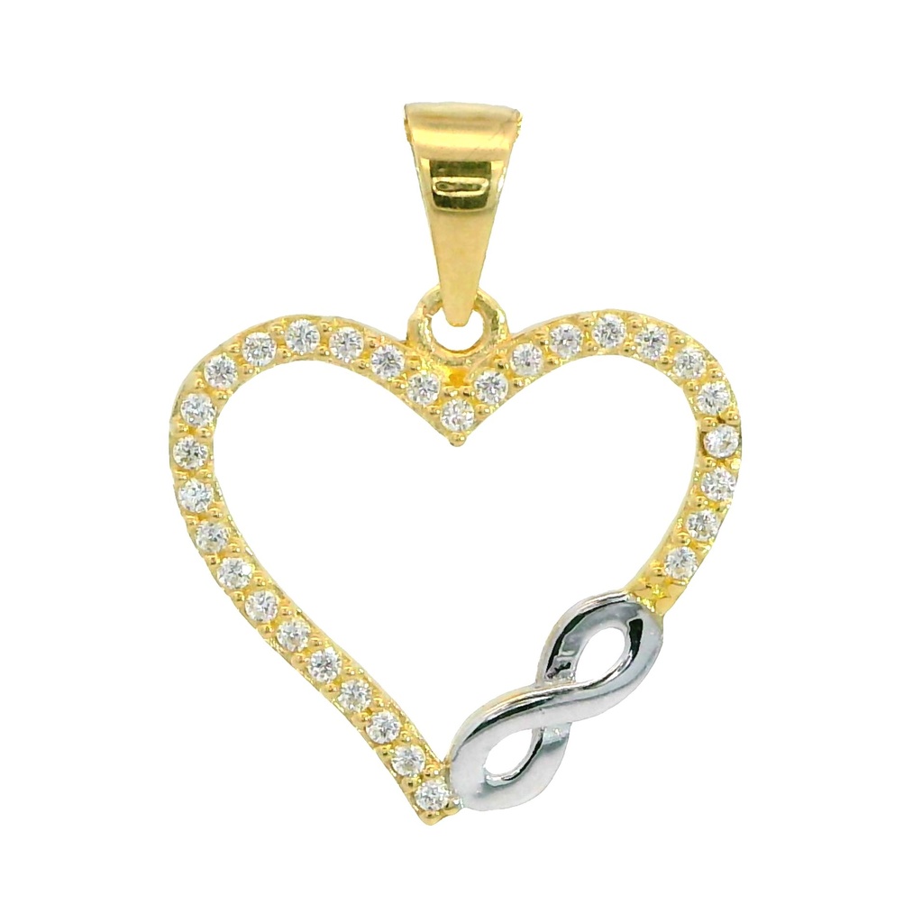 Colgante 16x16mm. bicolor corazon con infinito circonitas oro 18k