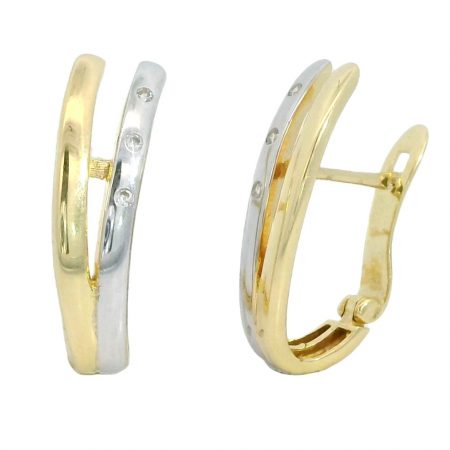 Pendientes doble medio aro bicolor oro de 18k