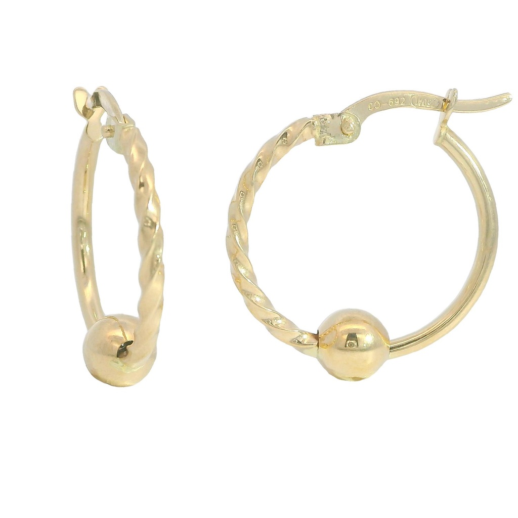 Aros media trenza con bola 17MM. oro 18k