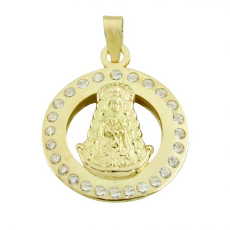 Medalla virgen del rocío con circonitas 17MM. oro 18k