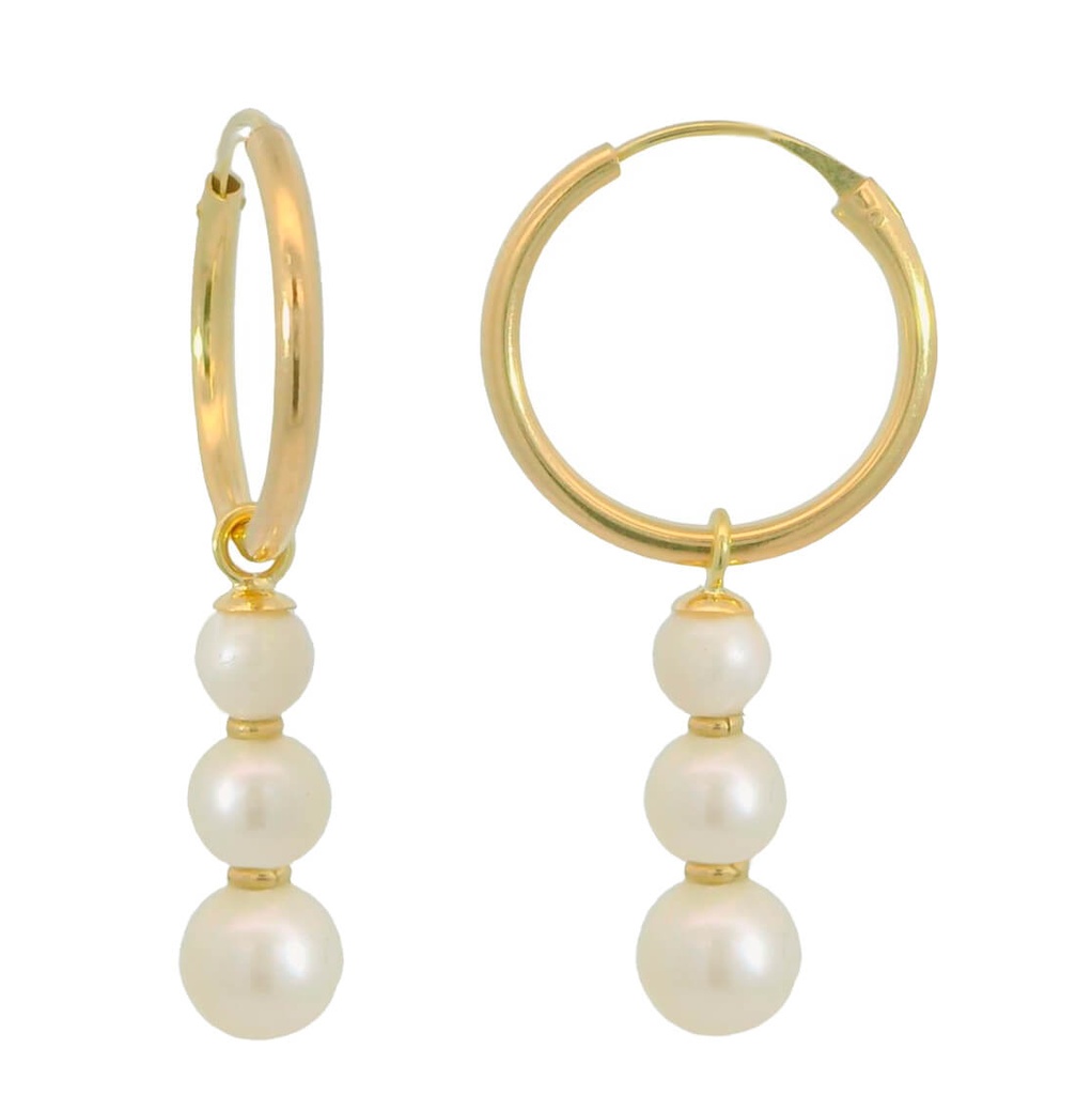Aros de tubo de 17x1,5mm. y perlas de 3,4mm.y 5mm.oro 18k