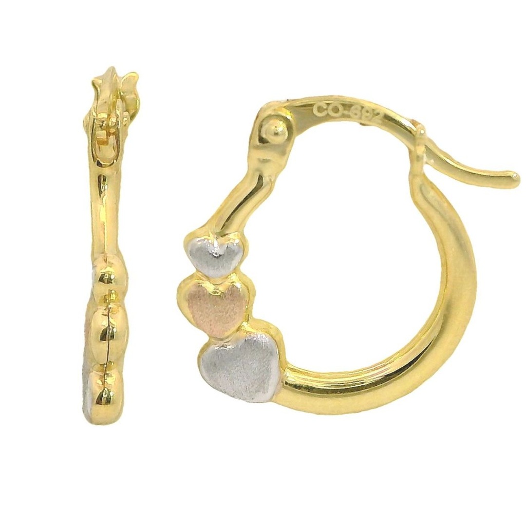 Aros 3 corazones tricolor 17x15x2MM. oro 18k