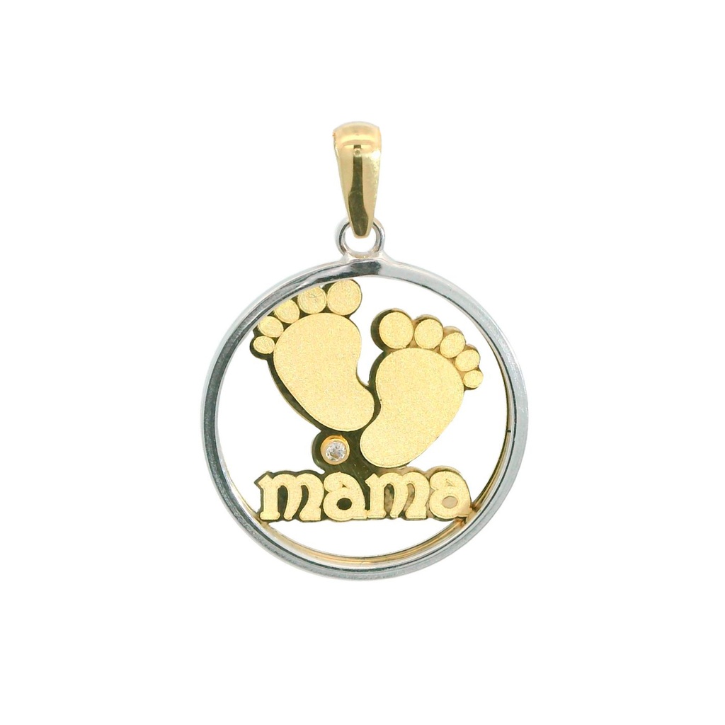 Colgante MAMA huellas circonita bicolor17x24MM. oro 18k