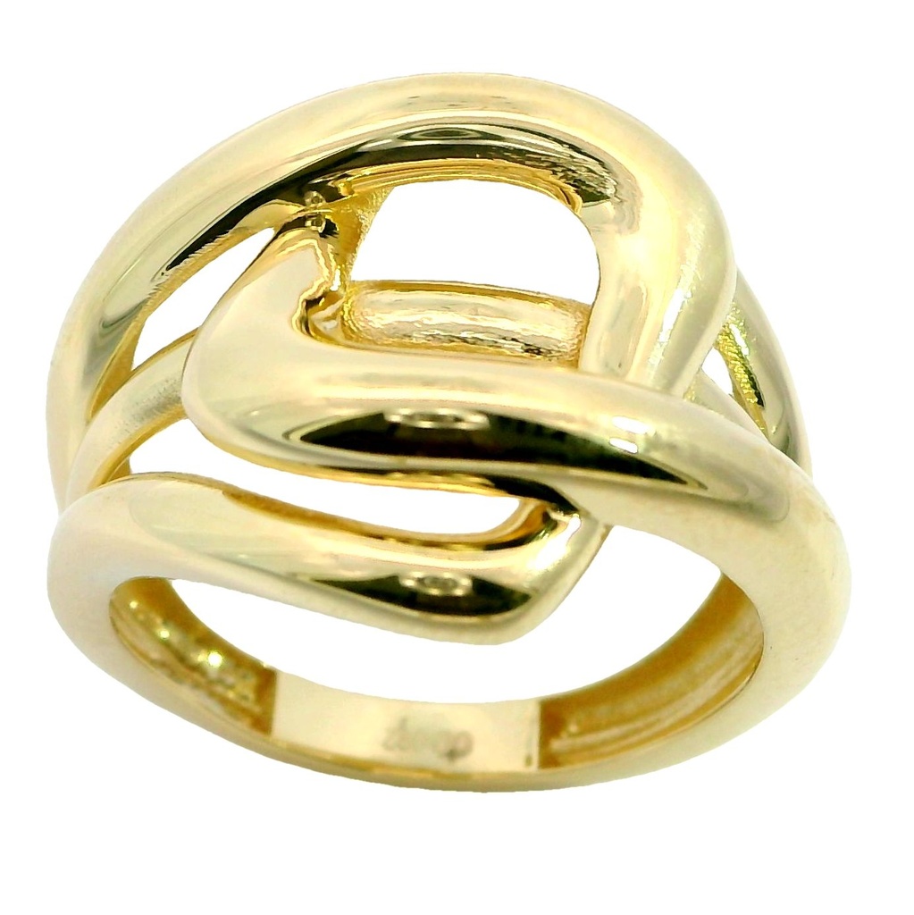 Anillo ancho entrelazado liso y brillo oro 18k