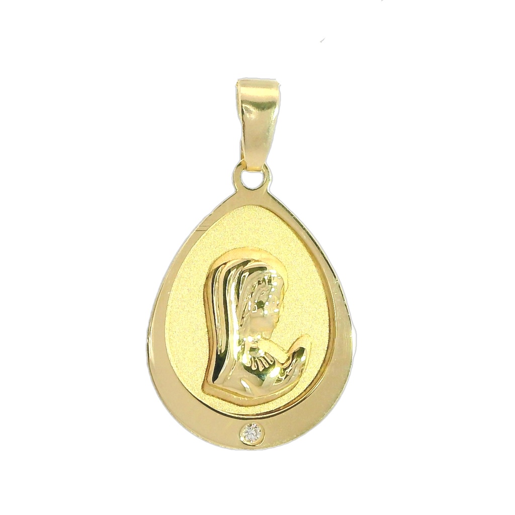 Medalla de la Virgen Niña gota con circonita oro de 18k