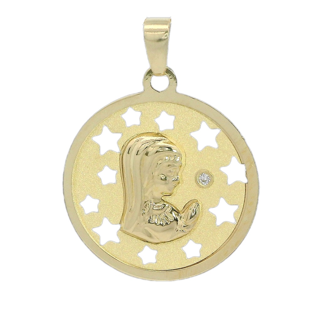 Medalla Virgen Niña estrellas caladas de 18mm. en oro de 18k