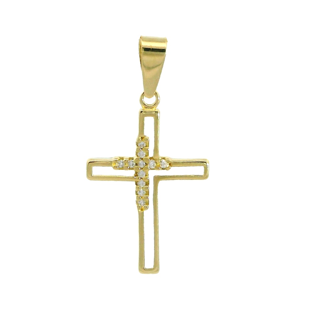 Colgante cruz calada circonitas 18x12MM. oro 18k
