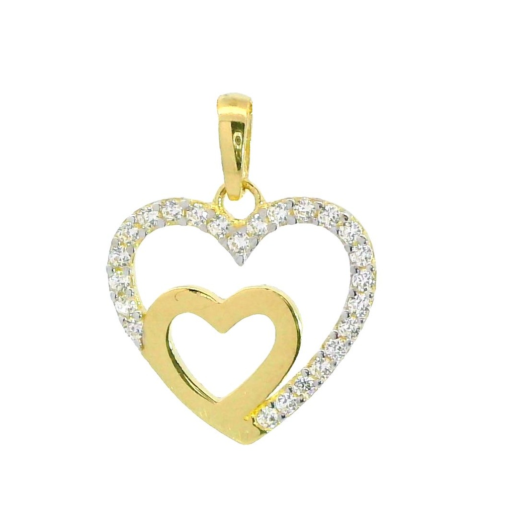 Colgante doble corazon de 18x13mm.con circonitas en oro de 18k