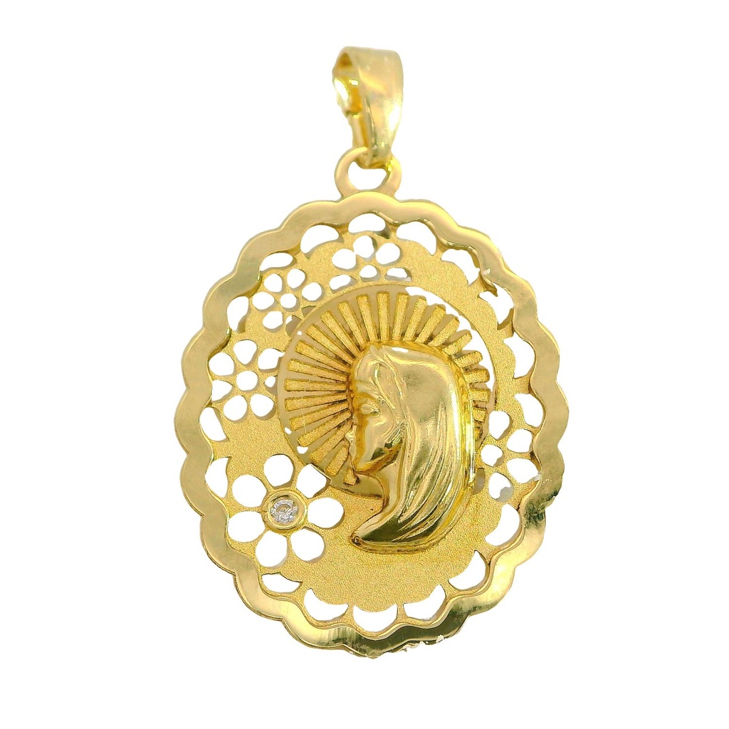 Medalla oval Virgen Niña calada de 18x15mm. en oro de 18k
